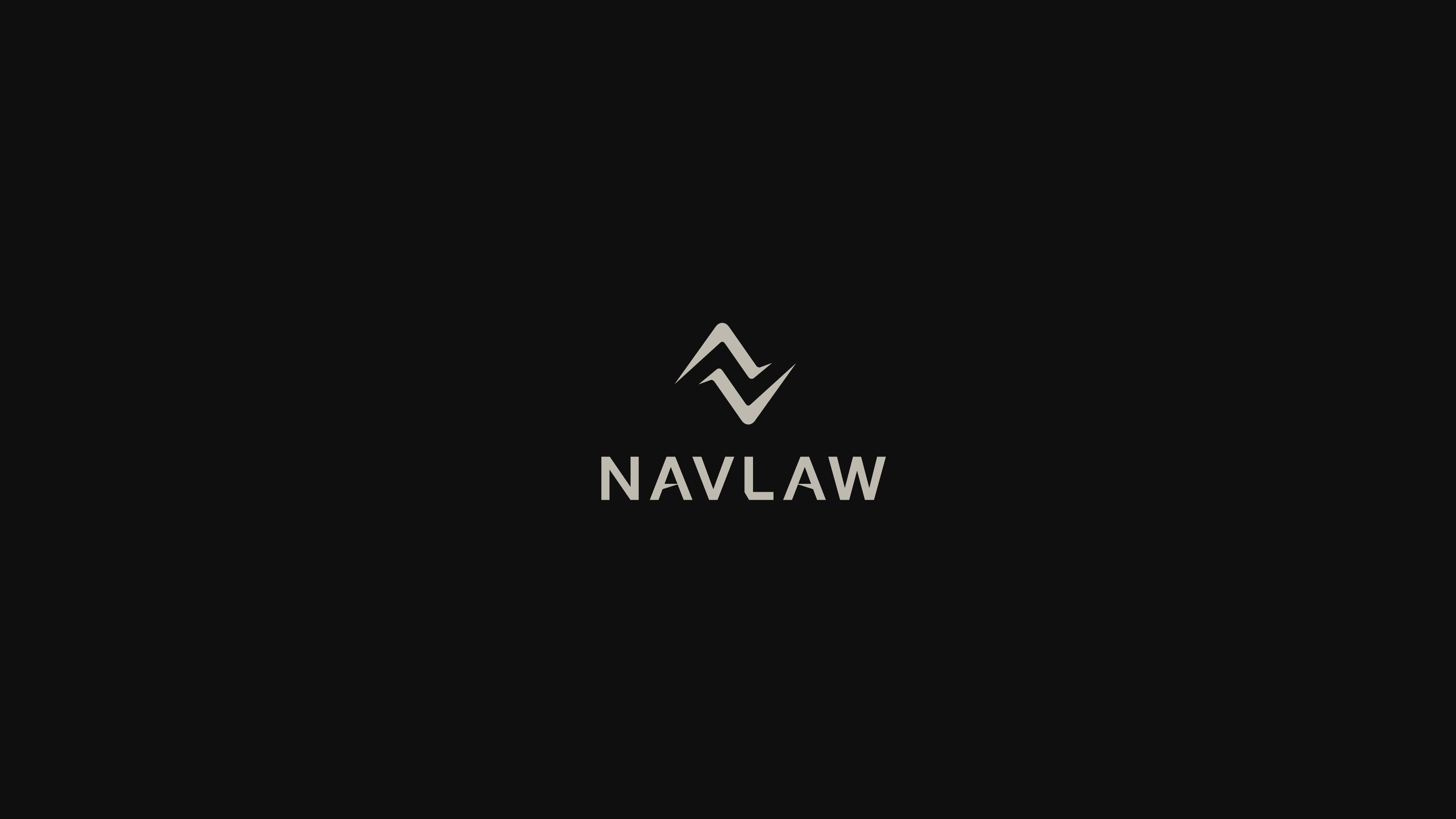 NAVLAW law firm logo — combination mark in Soft Gold on pure black background, logomark above wordmark, full dark-mode brand presentation